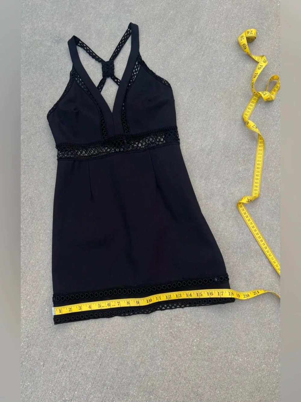 Free People Black Crochet Trim Whimsigoth Mini Dress Racerback EUC 10 LBD